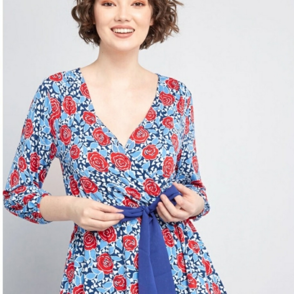 Modcloth Outgoing Guidence 3/4 Sleeve Rose Top